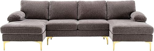 Olela Sofá modular en forma de U, moderno sofá modular de tela de chenilla grande, sofá extra ancho con diván y patas doradas para sala de estar disponible en Yaxa Peru