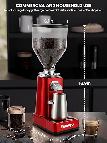 Miniatura 8 de Huanyu Molinillo de café eléctrico ajustable con 19 ajustes precisos de molienda de 35 onzas, 36 tazas, máquina de molienda de granos de café