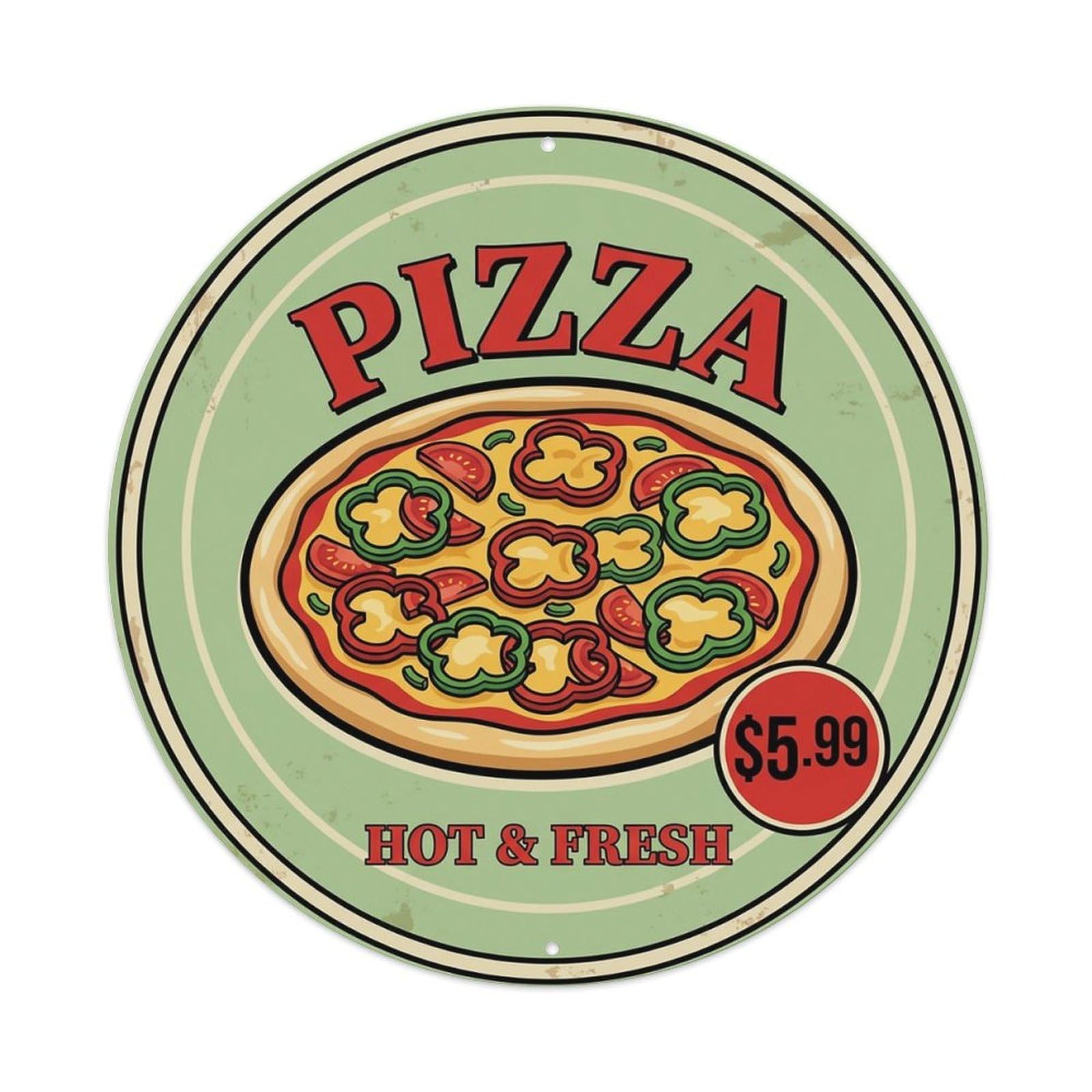 Huiyhb 8X8inch(20X20cm) Vintage Pizza Slice Italian Traditional Cuisine Pepper Metal Tin Sign