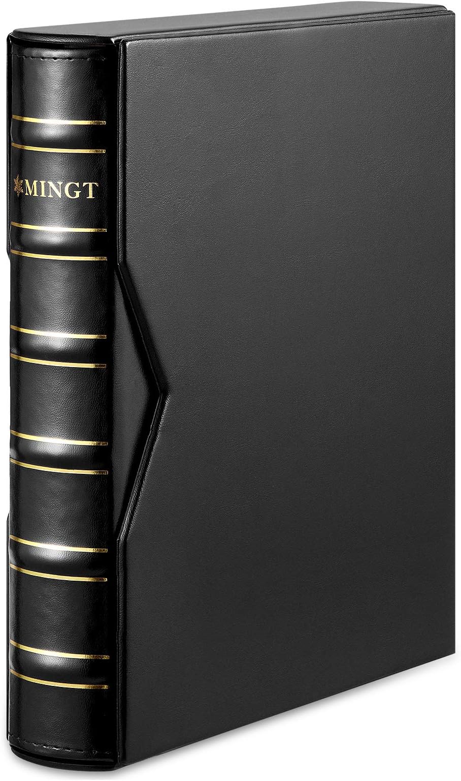 MUDOR Premium PU Classic Binder with Slipcase Storage Case, 4 Ring Empty Stamp Binder Albums Stockbook for Stamps, Documents, Coins, Bank Notes,Without Inner Pages (Black)