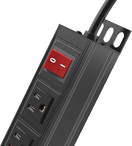 Miniatura 5 de BTU Regleta de alimentación de 6 tomas, protector de sobretensiones de montaje en metal, toma de corriente de montaje en pared resistente para uso