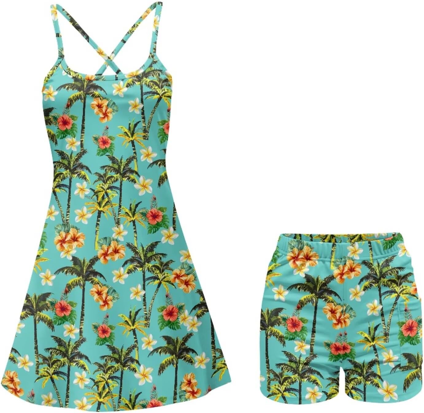 Women's 2-in-1 Tennis Dress with Built-in Shorts Pocket Golf Workout Dress for Hawaii
