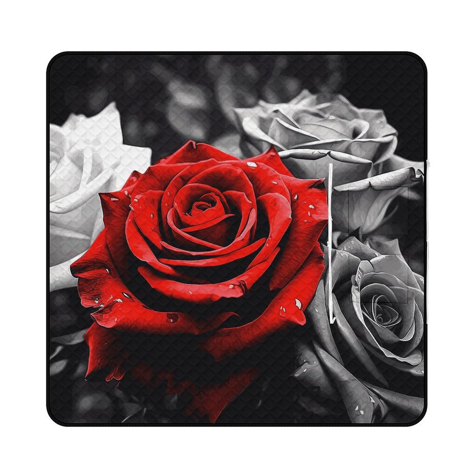 Couverture de plage à fermeture éclair au motif roses noires et rouges