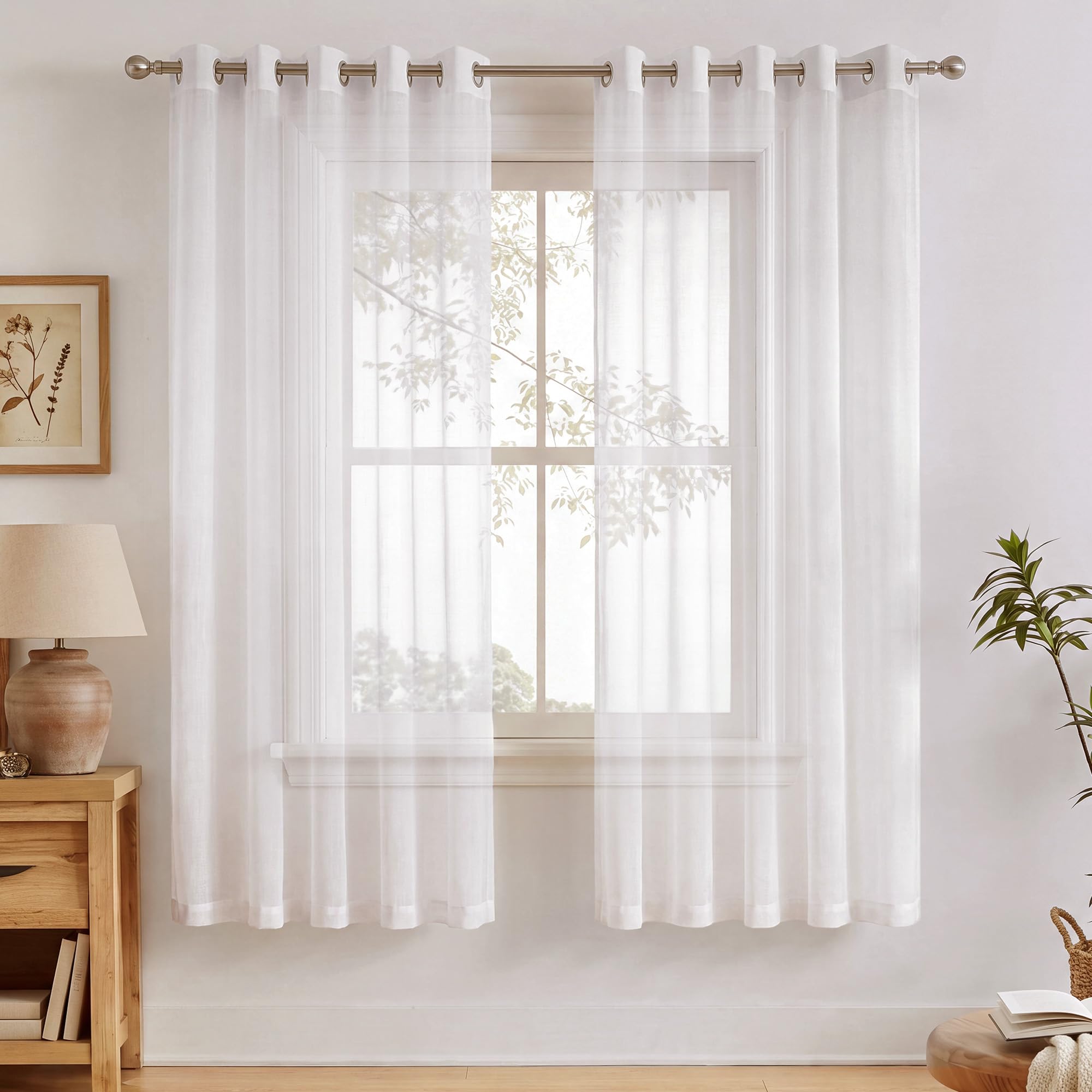 PONY DANCE White Net Curtains for Windows, Eyelets, 2 Panels, W66 xL72