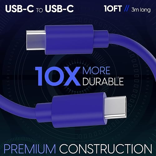 Miniatura 2 de TALK WORKS Cable USB C a USB C de 10 pies, cargador de teléfono Android, resistente, PD tipo C, cable de entrega de energía de carga rápida para