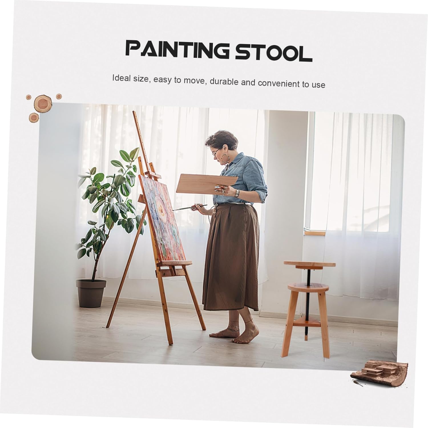Multi-use Folding Standing Stool Painters Eesthetician Stool Comfortable Wooden Padded Seat