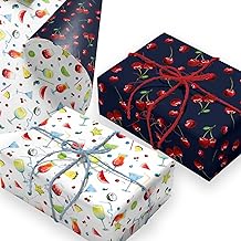 Wrapping Paper. 4 Large Sheets with Cocktails & Cherries Design. Recyclable Gift Wrap for any Occasion. Made in the UK by Ruby Ashley®