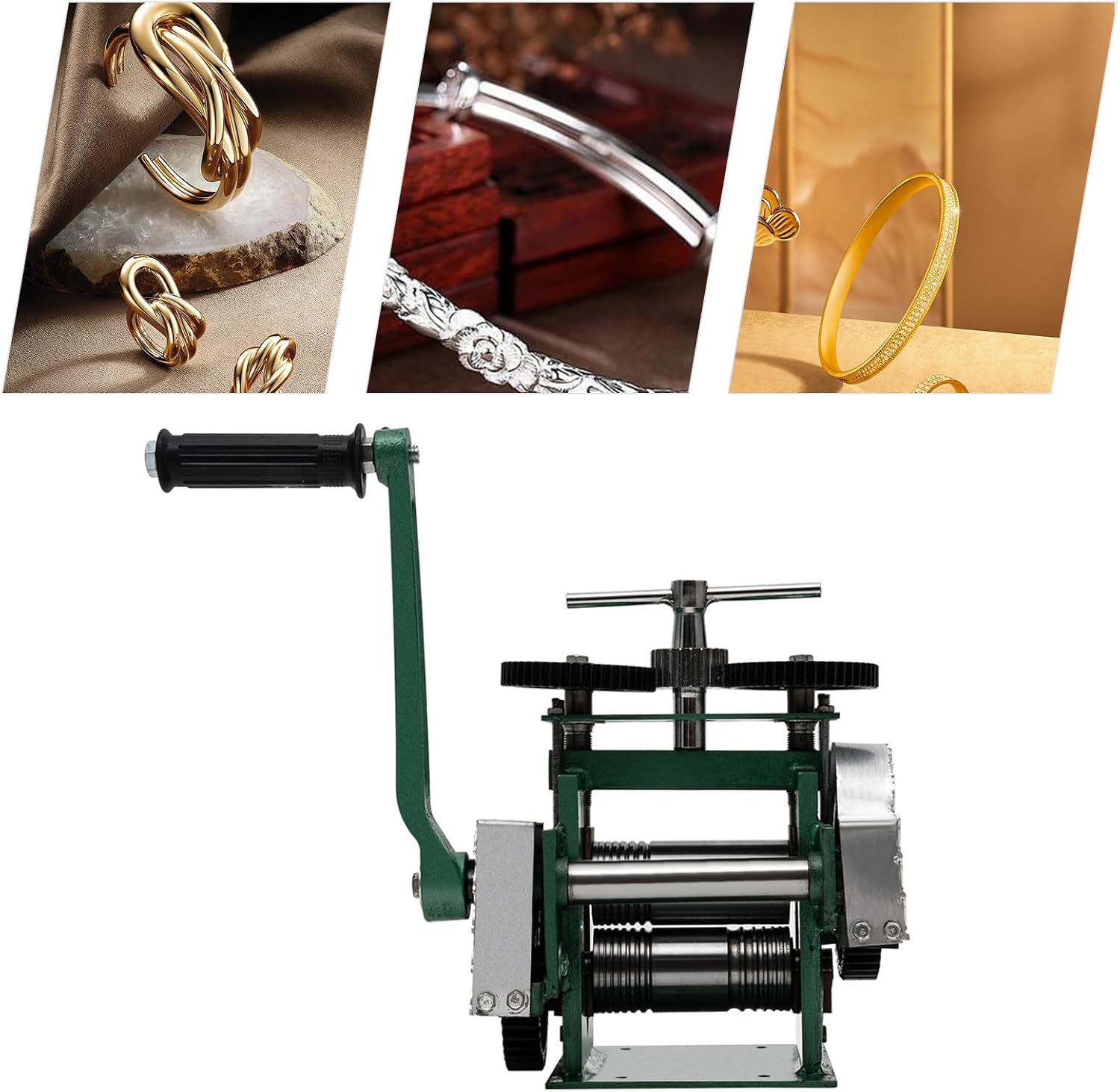 Manual Jewelry Press Rolling Mill Machine Commercial Wire Flat Metal Sheet Roller Tool 45mm DIY Repair Manual Combination for Gold, Silver, Metals, Aluminum, Copper (Green)