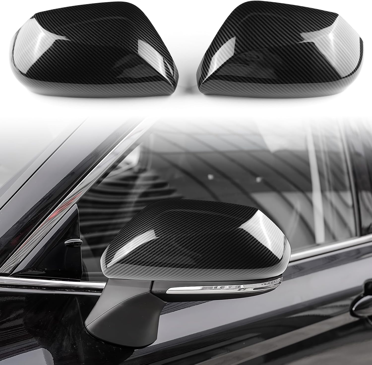 KUNGKIC For Toyota Avalon 2019 2020 2021 2022 Car Side Rearview Mirror Covers Outer Protect Decorate Exterior Decoration Accessories ABS Carbon Fiber Pattern (Type A)