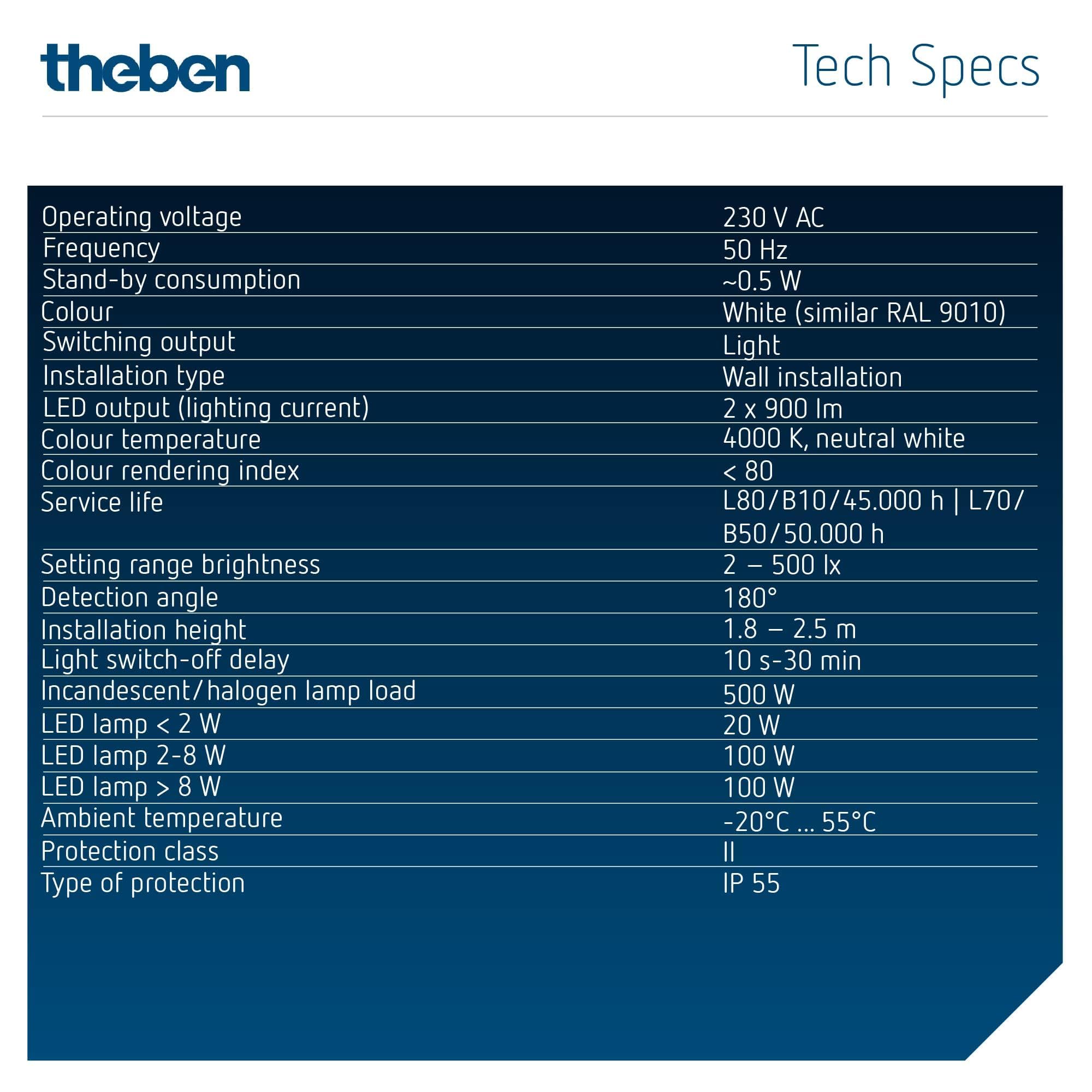 Theben 1020802 theLeda S17-100 WH LED-Strahler 17 W Bewegungsmelder weiß | Wandmontage außen, 4000 K neutralweiß, 180° mit 10 m Reichweite, dreh-/schwenkbar, IP55, 2x900 lm, zusätzlicher Schaltausgang