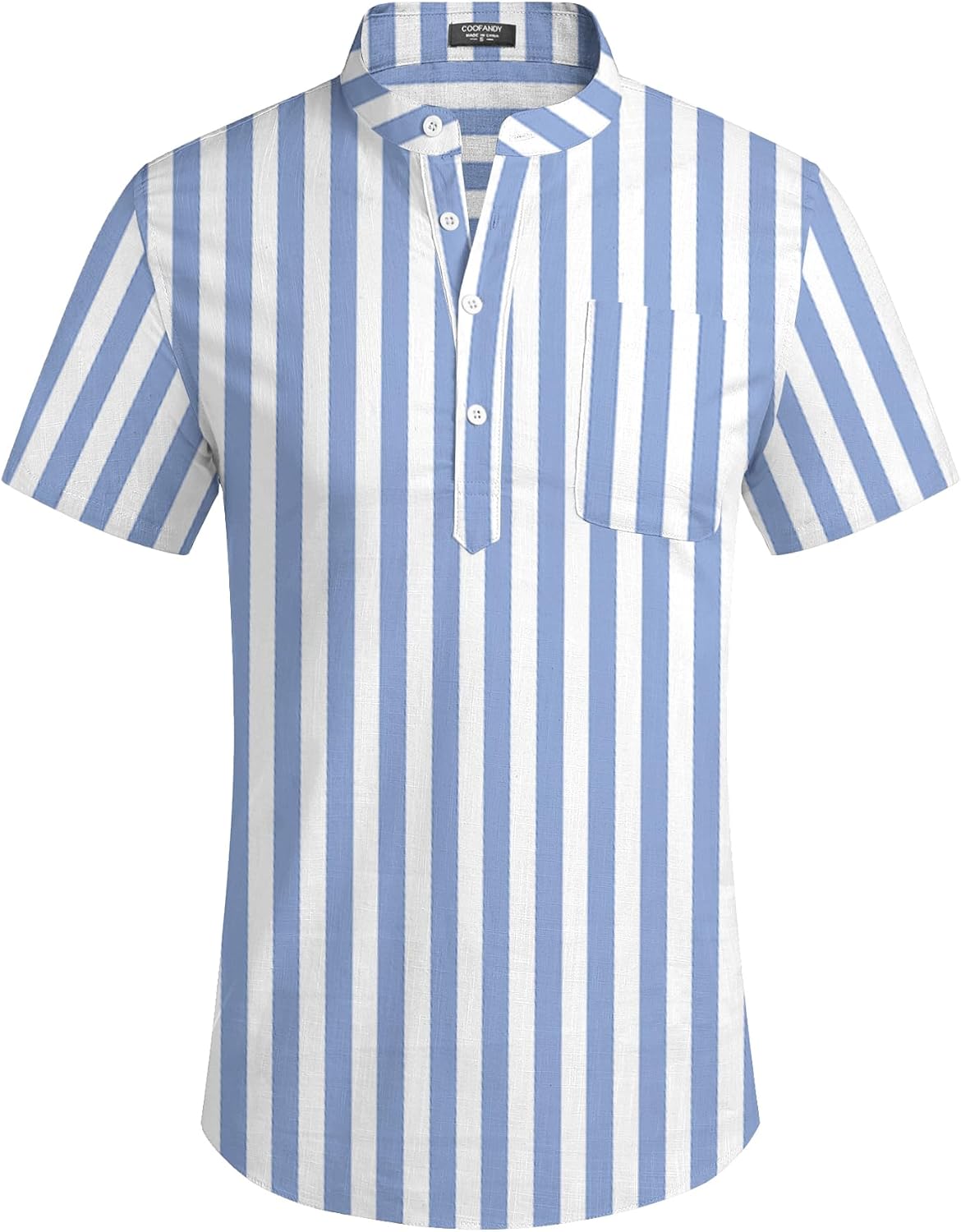 COOFANDY Men's Cotton Linen Henley Shirt Short Sleeve Hippie Casual Beach T-Shirts with Pocket - Image 4