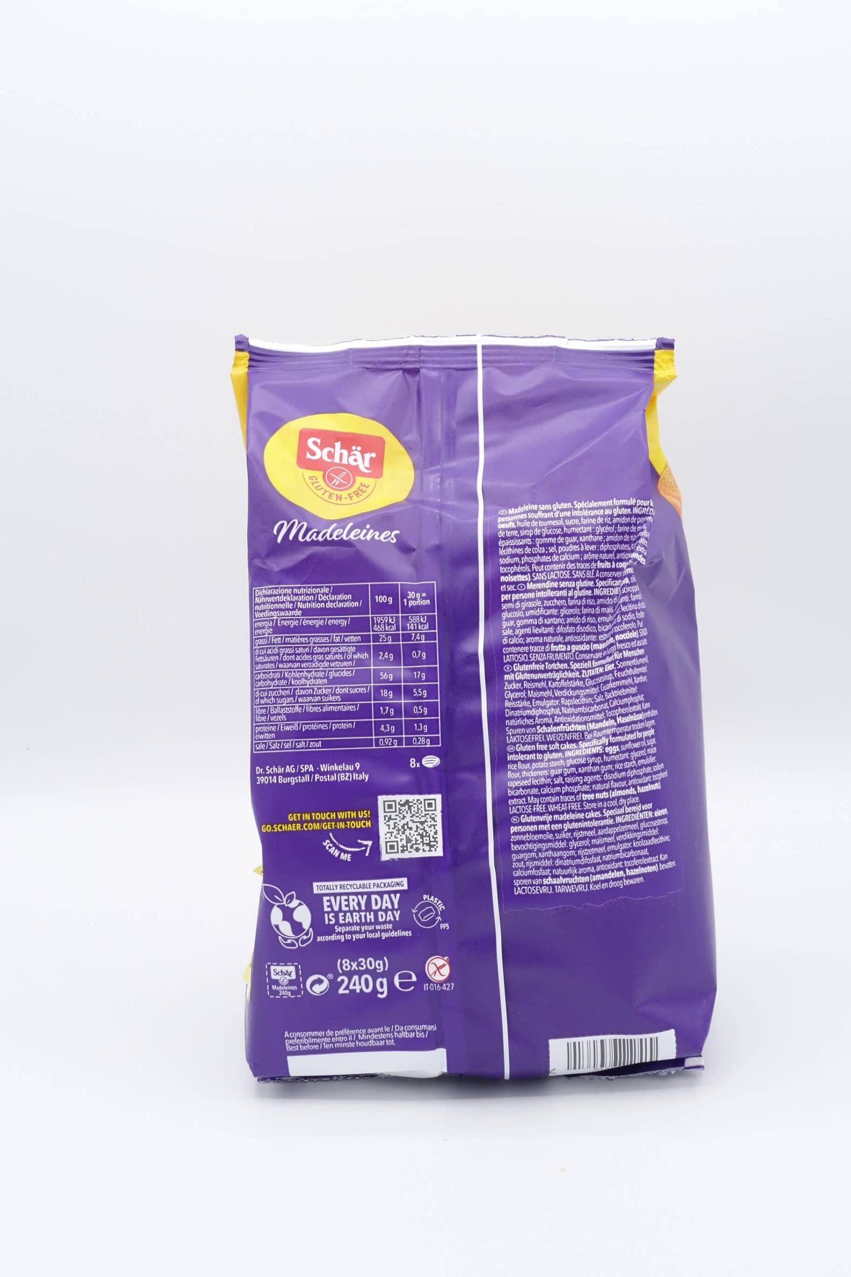 Schär Gluten Free Madeleines Merendina - Snack sin gluten (6 unidades, 240 g)