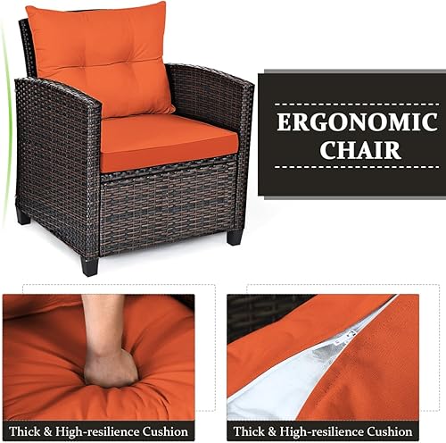 Miniatura 32 de Tangkula - Juego de muebles de patio de 3 piezas, mimbre de ratán de PE, para exterior, con cojín lavable y mesa de vidrio templado, muebles