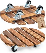 Bamworld Porte Plante a Roulettes, Lot de 2 Plateaux Roulants pour Plantes 30,5 cm, Support avec Roulettes Pivotantes et Verrouillables, Capacite 100 KG, Pour Interieur et Exterieur, Marron Fonce