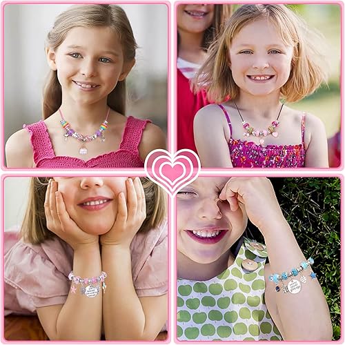 Miniatura 8 de Kit de 180 piezas para hacer pulseras con dijes para niñas, juego de regalos de unicornio de sirena, kit de pulseras con dijes, suministros para