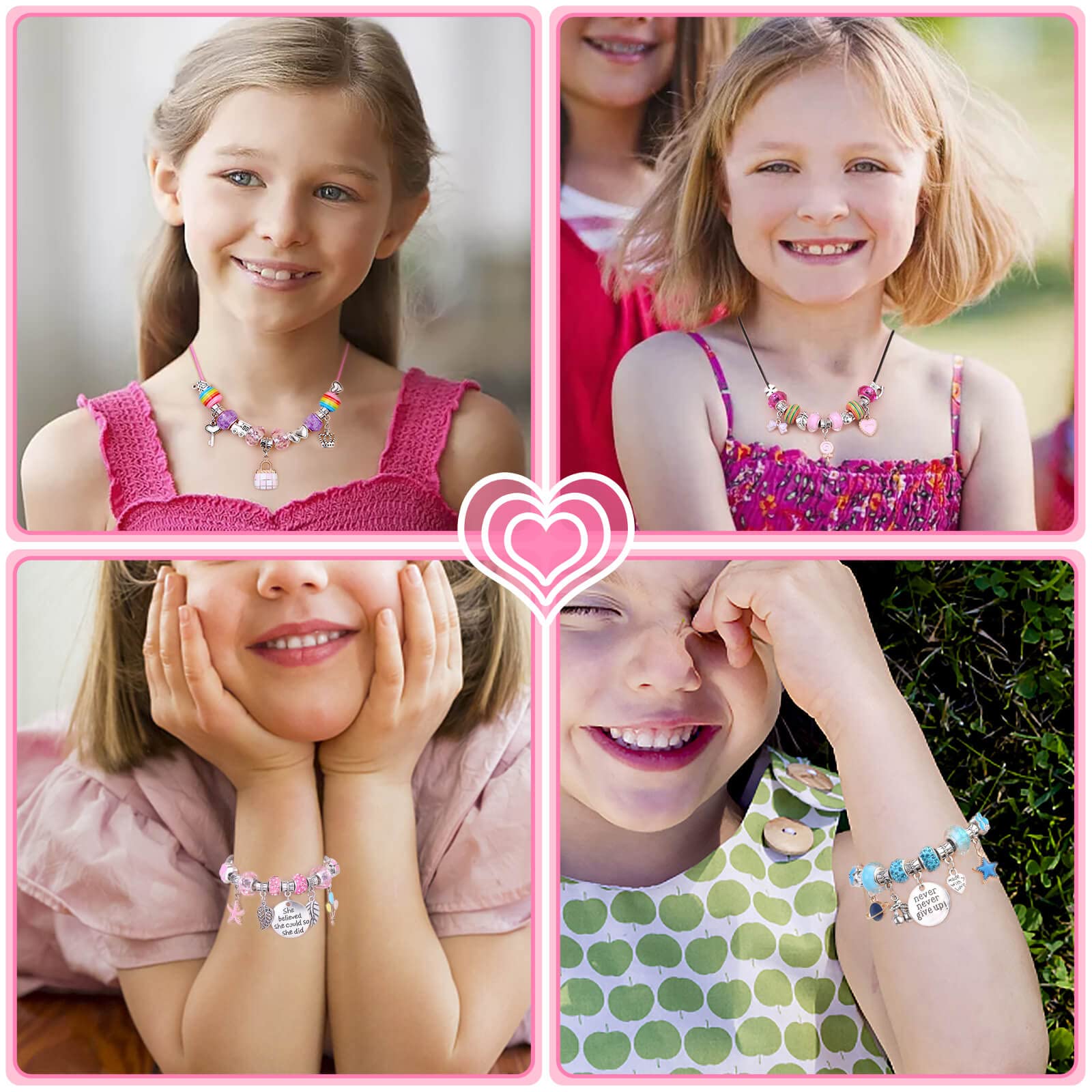 180 Pcs Charm Bracelet Making Kit for Girls, Mckanti Unicorn Mermaid Crafts Gifts Set Charm Bracelets Kit DIY Jewelry Making Supplies with Beads, Pendant, Bracelets, Necklace Cords for Teens Girls - Image 8