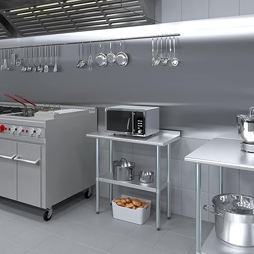 Miniatura 6 de AmGood Mesa de trabajo de acero inoxidable de 18 x 36 pulgadas con protector contra salpicaduras de 1.5 pulgadas | Mesa de preparación de alimentos