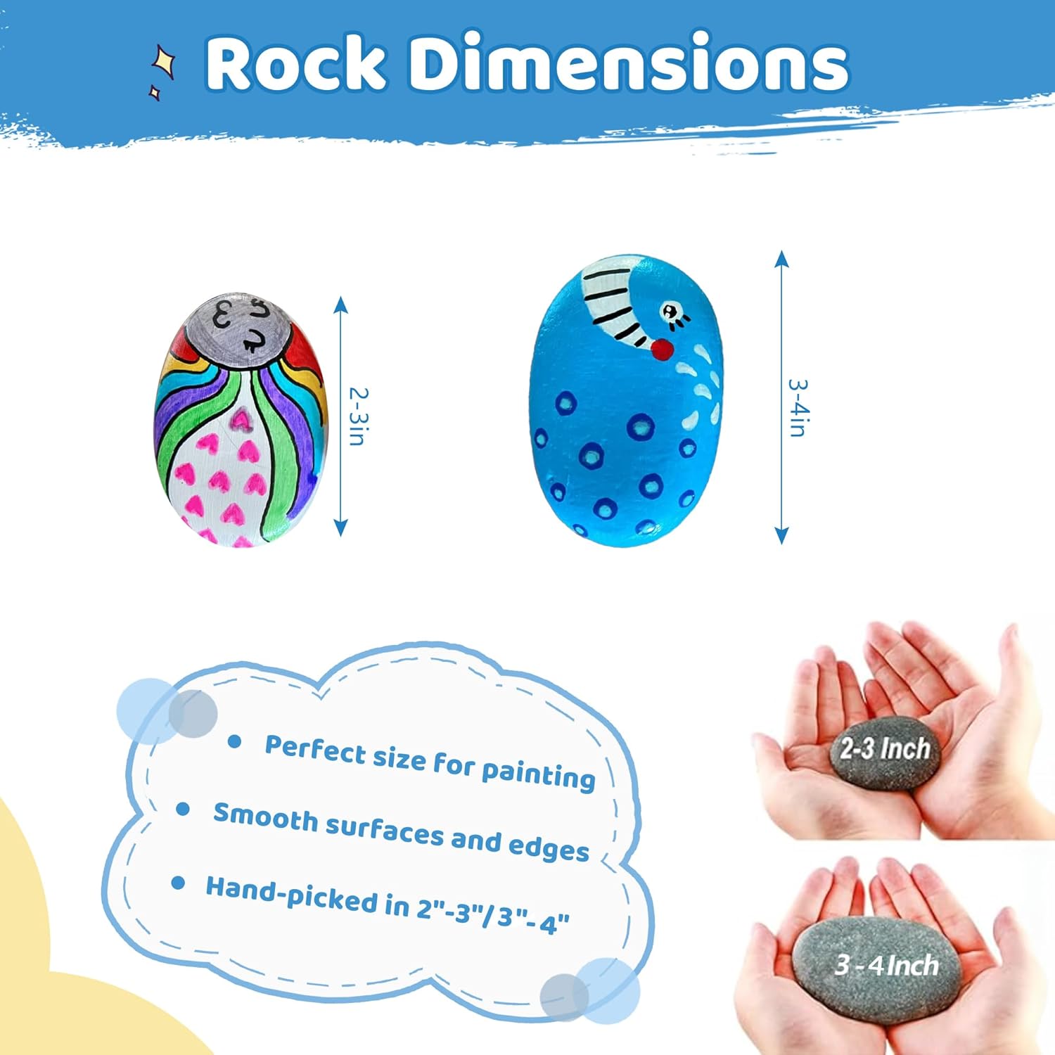 DALTACK 40 Pcs Large Rocks for Painting 25pcs 2-3in & 15pcs 3-4in Natural Flat & Smooth River Rocks for Painting for DIY Craft Gift