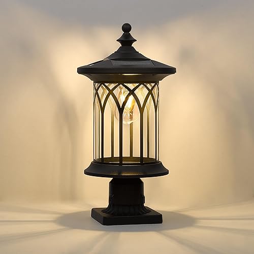 KL235SPL10-1 - Luces solares impermeables para exteriores, lámpara solar del atardecer al amanecer, lámpara de poste de luz solar para poste E26,