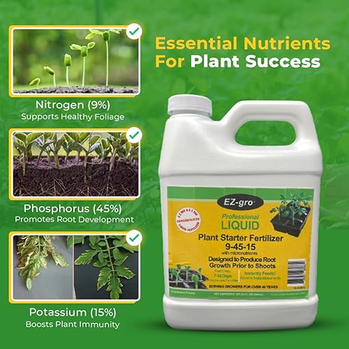 Miniatura 6 de EZ-GRO Fertilizante de inicio de plantas 9-45-15, 1 cuarto de galón - Fertilizante líquido para césped, plantas de interior, plantas de interior y