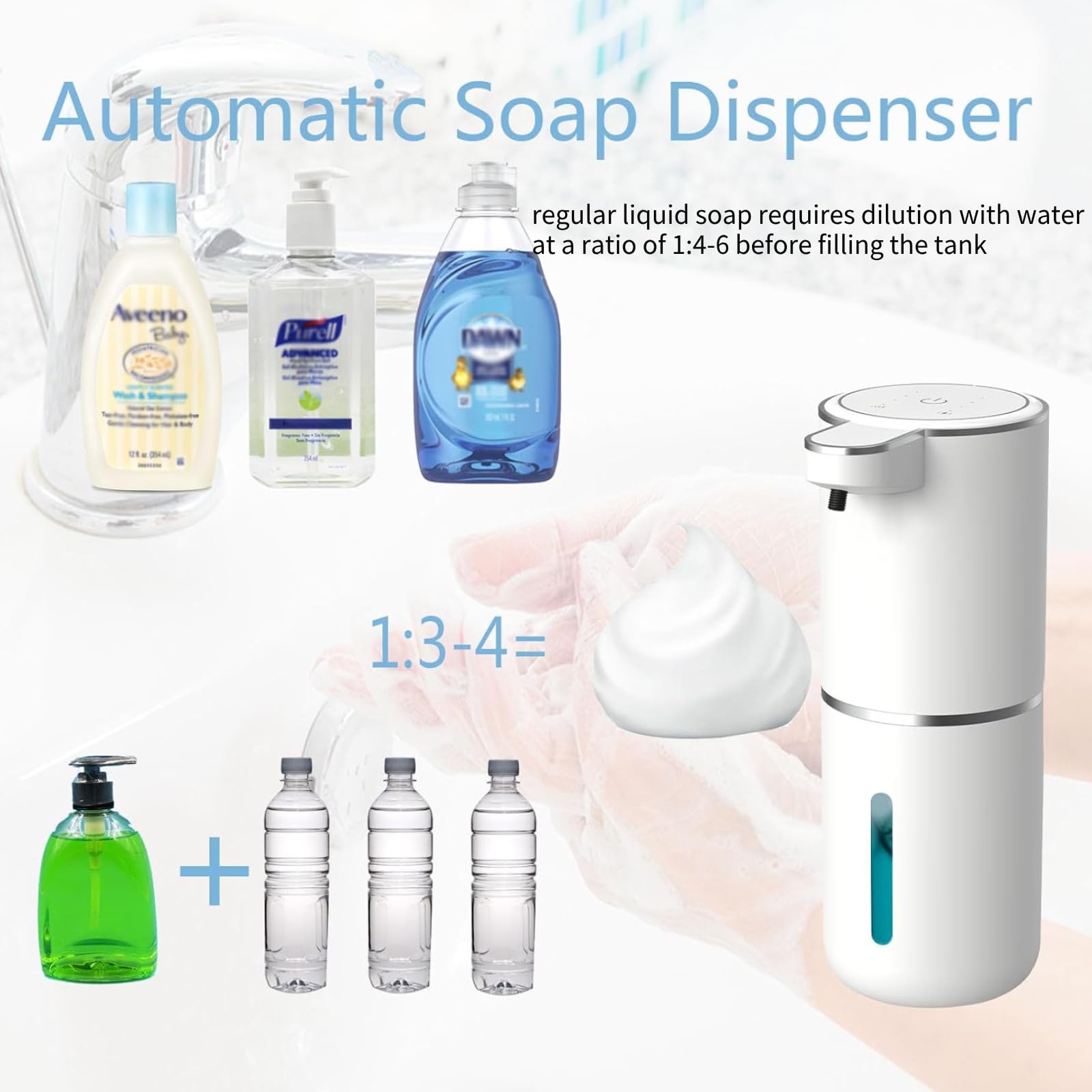 Automatischer Seifenspender, 380 ml, berührungsloser schäumender Seifenspender, per USB wiederaufladbarer Spender, elektrisch, Wandmontage, 4 Stufen, verstellbare Schaumseifenspender-Pumpe für