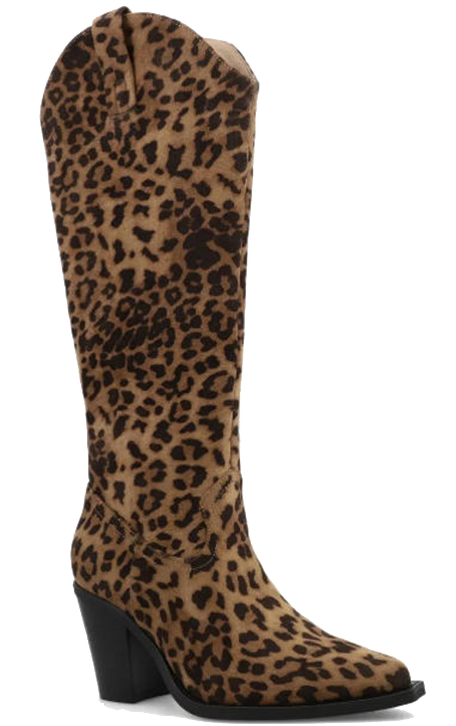 Womens Western Cowboy Boots Mid Calf Chunky Heel Pointed Toe Cowgirl Boots with Animal Print