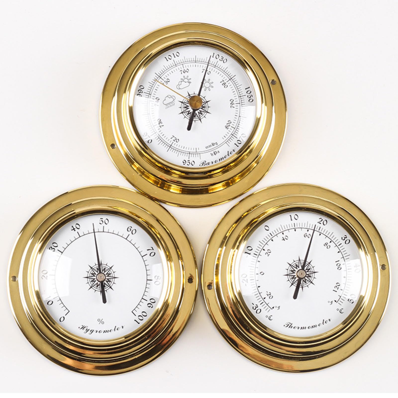Set di 3 barometri e termometri e igrometri, da 9,8 cm, portatile, da appendere alla parete, stazione meteo analogica, per casa, barca, hotel, uffici, fabbriche (senza batteria necessaria)