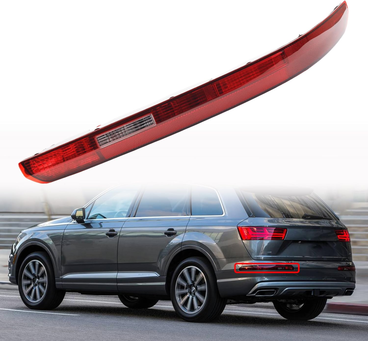 Dasbecan Left Rear Bumper Tail Light Reflector W/Bulbs Compatible with Audi Q7 2016-2022 Driver Side Taillight Assembly Fog Lamp Replace# 4M0945095 Left/Driver Side