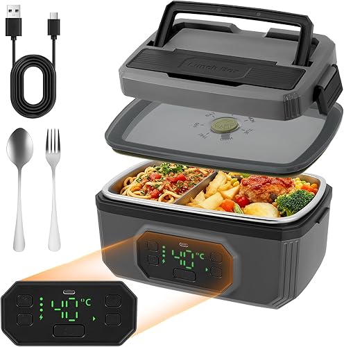 Fiambrera eléctrica inalámbrica para adultos, 21000 mAh, recargable, con autocalentamiento, 1.2 L, calentador de alimentos portátil con calefacción