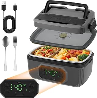 Cordless Electric Lunch Box for Adults, 21000mAh Rechargeable Self Heating Lunch Box 1.2L Portable Food Warmer with Scheduled Heating & Adjustable Heating for Office Car Travel Camping Outdoor