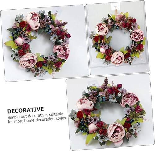 Miniatura 7 de Garneck 1 guirnalda artificial de flores artificiales, corona floral, guirnalda de primavera, corona de peonía para puerta delantera, decoración de
