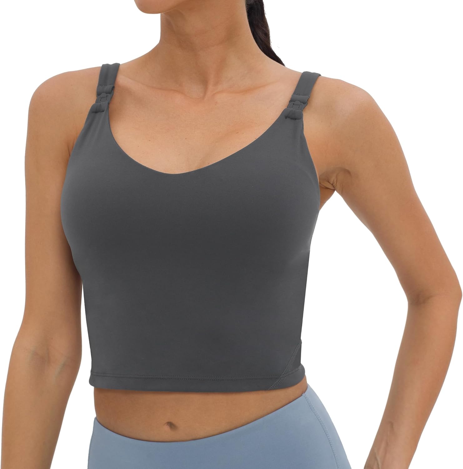 Foucome Womens Nursing Bras for Breastfeeding Maternity Tank Tops Crop Top with Built in Bra Longline Workout Sports Bra - Image 2