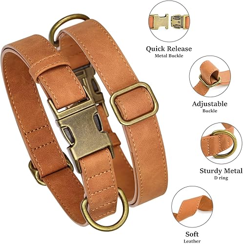 Miniatura 9 de Didog Collar de cuero suave para perro, collares de perro duraderos y resistentes con hebilla metálica de liberación rápida, collar de cuero