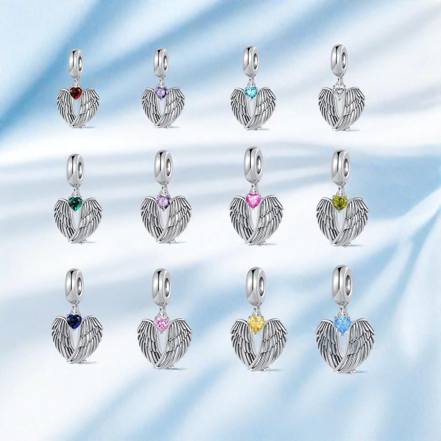 Guardian Angel Wings Charm 12 Heart Birthstone Bead Compatible With Pandora Bracelet Women Present - Image 5
