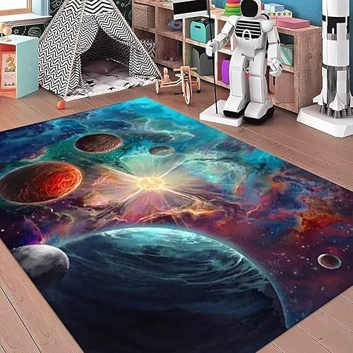 Miniatura 2 de ZSSZO Alfombras medianas de espacio exterior para habitación de niños Nebulosa planetaria Tapetes de área impresos en 3D con cielo estrellado para