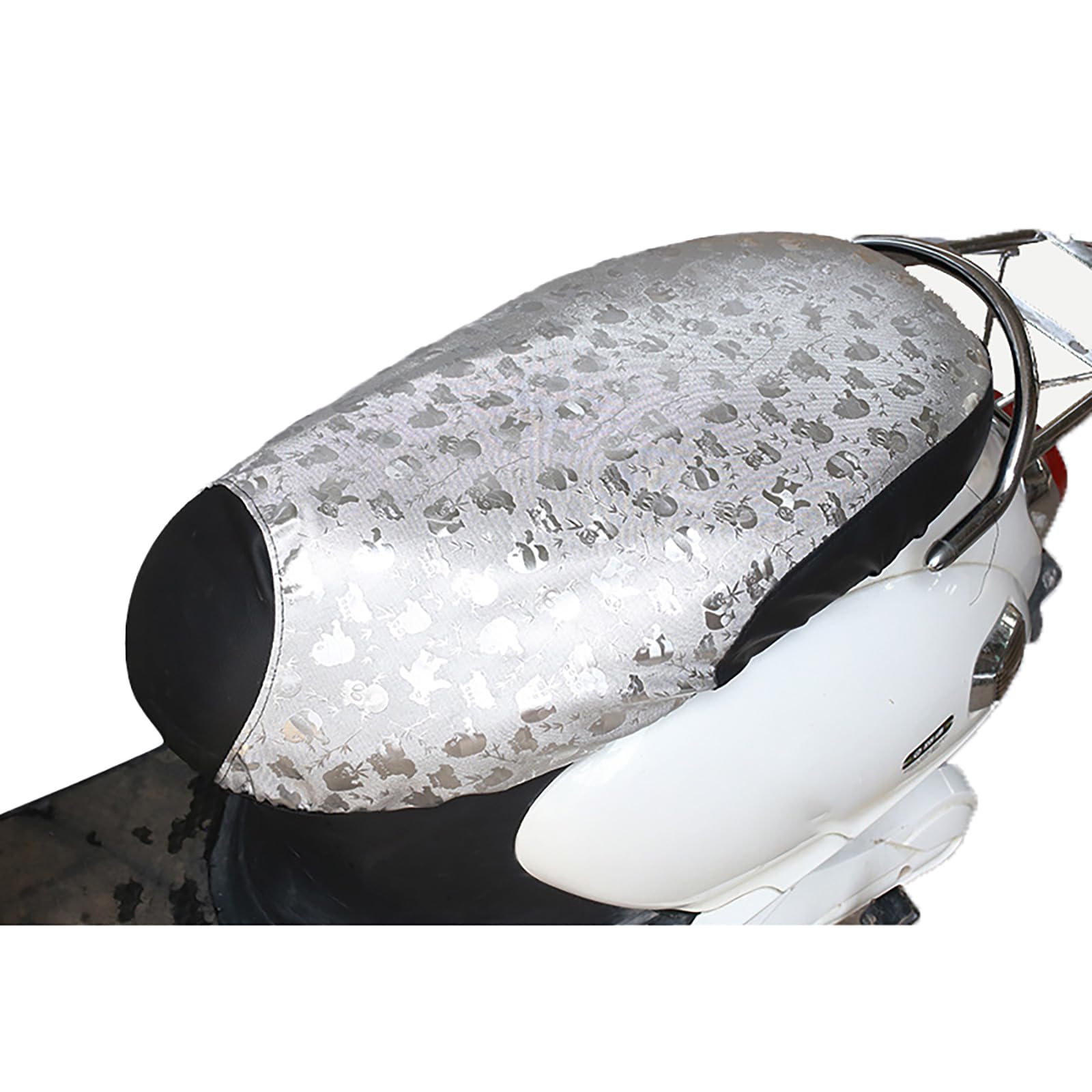 Mswborml Sunproof Scooter Seat Covers Waterproof with Elastic Bottom, Heat-Shield Motorcycle Cushion Protector, Elastic Motorcycle Seat Cover UV-Reflective Motorbike Seat Guard Washable,Silver,XL1