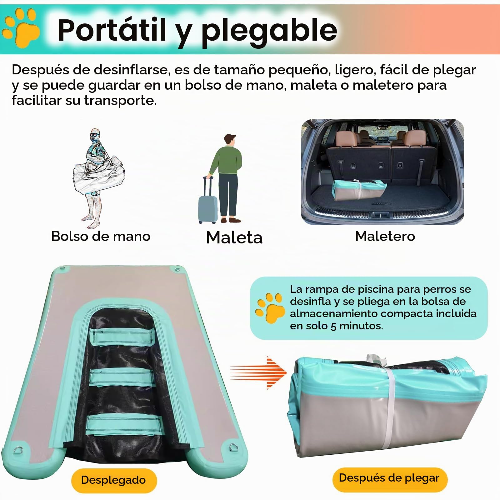 rampa de agua para perros Rampa plegable para piscina para perros, pequeña, Hasta 60 kg Inflable Pontón para perros Plataforma de muelle, Reutilizable Escalera de agua para rampa para mascotas Para ba