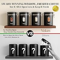 Vista 2 de Veken Recipiente de café con ventana, recipiente hermético de almacenamiento de alimentos de cocina de acero inoxidable con tapas, rastreador