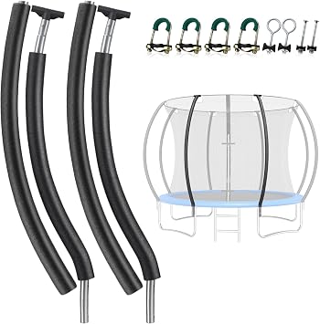2PCS Trampoline Poles Replacement, 1.2mm Thick, Fits 1.65 / 4.2CM Inner Diameter for 10-16FT Jumpzylla Trampolines, Complete Kit with Protective Foam Sleeves & Mounting Hardware