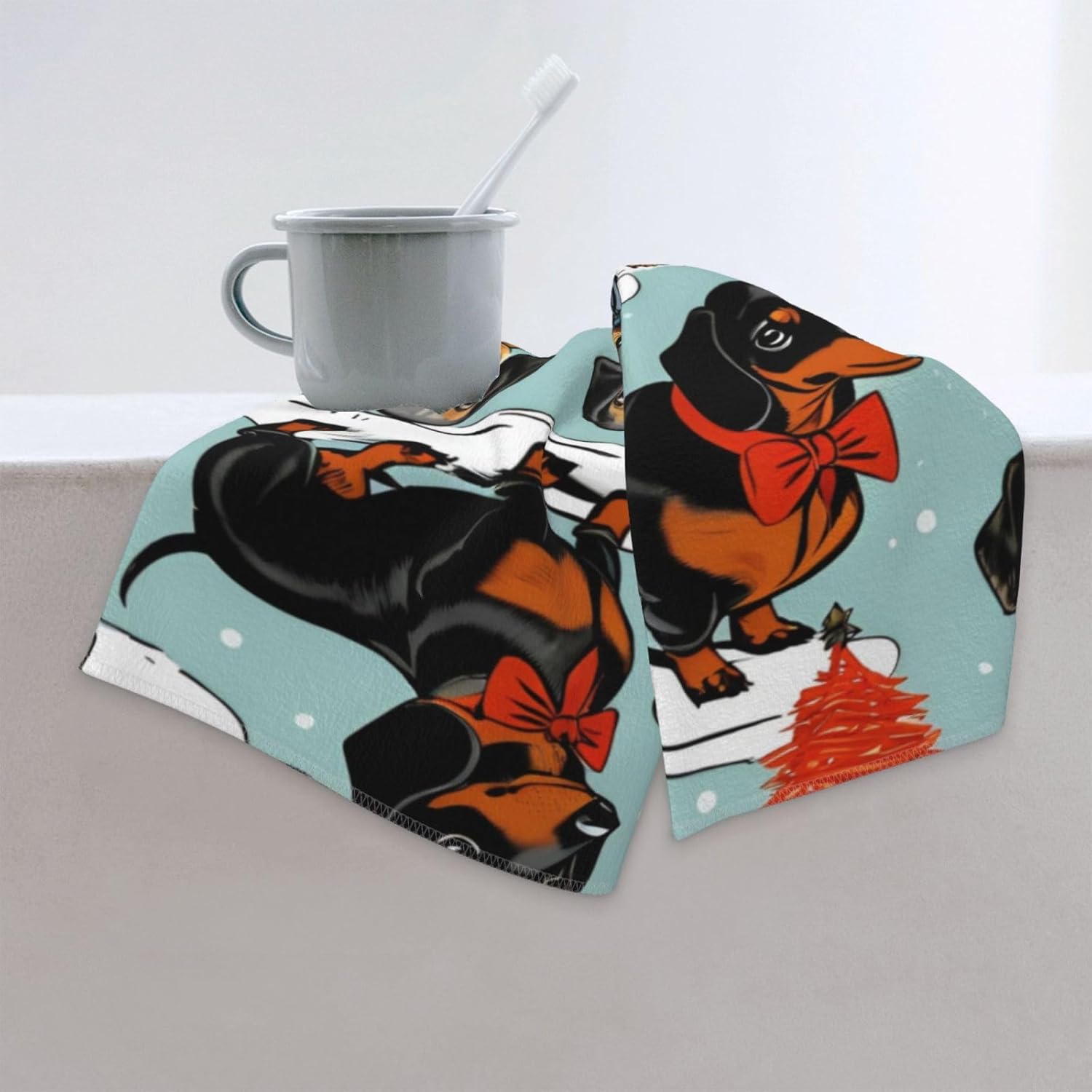 Cute Puppy Dog Print Hand Towels for Kitchen, Decorative Bathroom Towels Decor Farmhouse Cute for Men Women Gifts