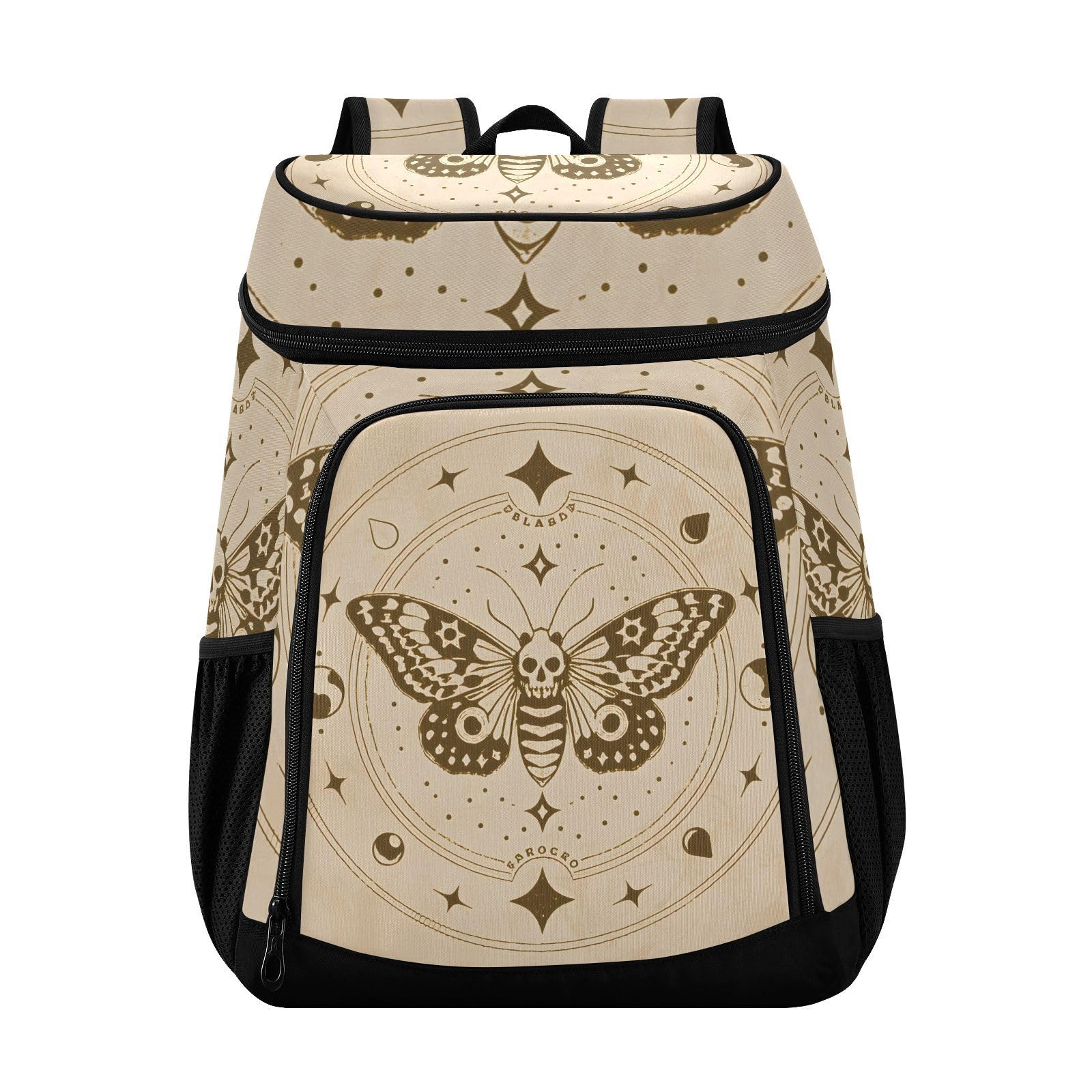 Skull Moon Moth Yellow Boho Cooler Backpack Cooler Insulated Leak Proof Lunch Backpack 36 Cans Waterproof Soft for Men Women Picnic Hiking Camping Beach