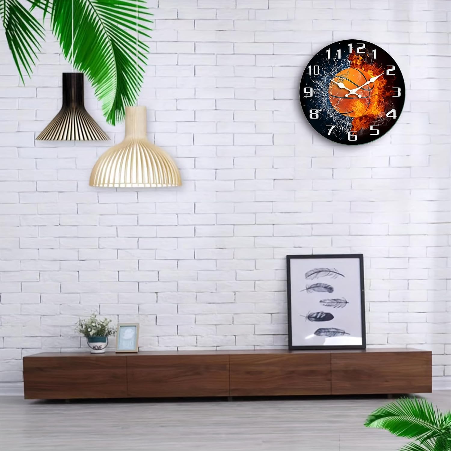Sports Theme Wall Clock, 12 Inch Round, Silent Quartz Movement, 3D Effect Design with Soccer, Basketball, Baseball, Billiards, Modern Decorative Timepiece (Basketball, 12inch)