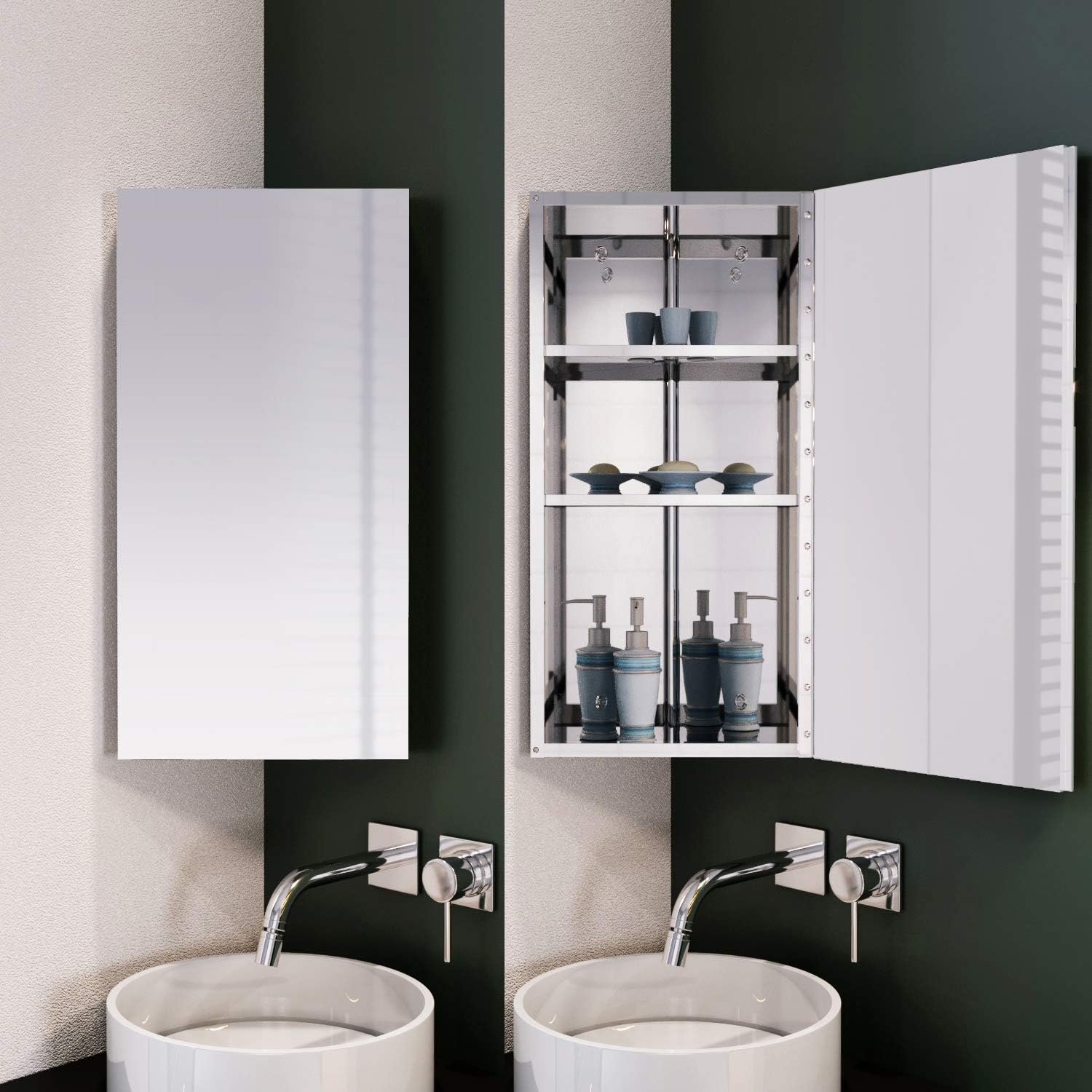 300mm Tall Stainless Steel Corner Bathroom Mirror Modern