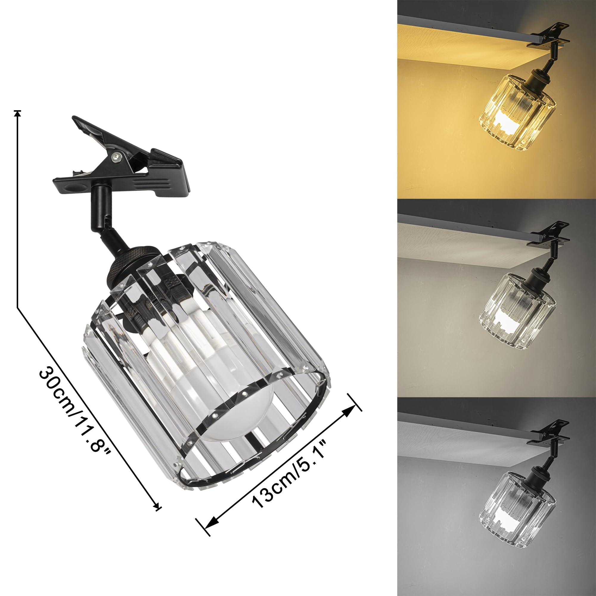 Verstellbare Klemmlampe mit Akku,LED Kristall Wandlampe innen, Dimmbar Nachttischlampe,Schreibtischlampe ideal für Flur Büro Heimgebrauch - 17x3CM - TD0679