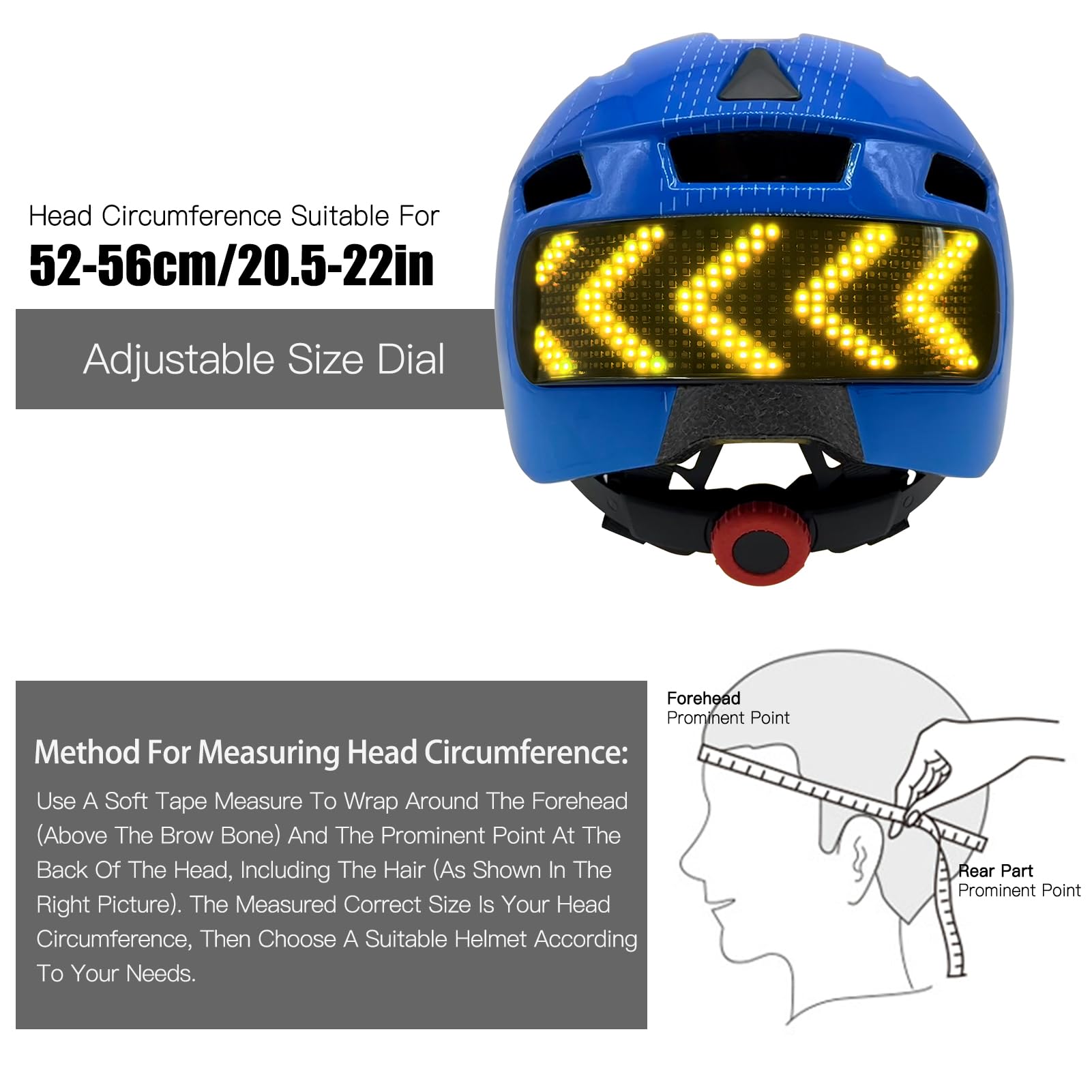 Casque de vélo pour enfants avec écran LED léger et réglable pour garçons et filles de 5 à 14 ans avec télécommande 64 motifs, doublure lavable pour cyclisme, scooter, patinage 52 à 56 cm