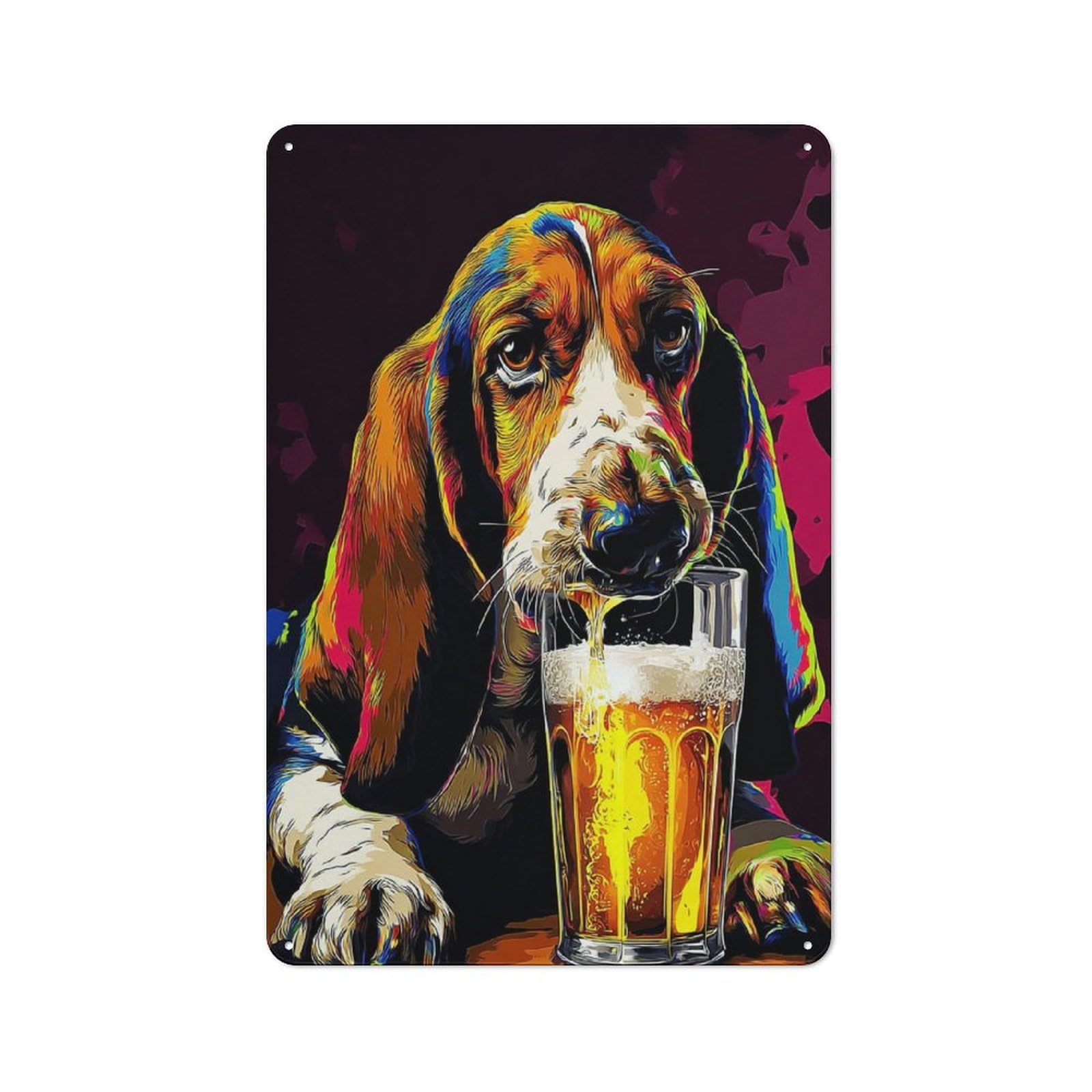 Junmoney Colorful Dog With Beer Glass Vintage Metal Wall Decor 30X20cm, Garage Metal Sign For Garage, Workshop, Shed Or Utility Room