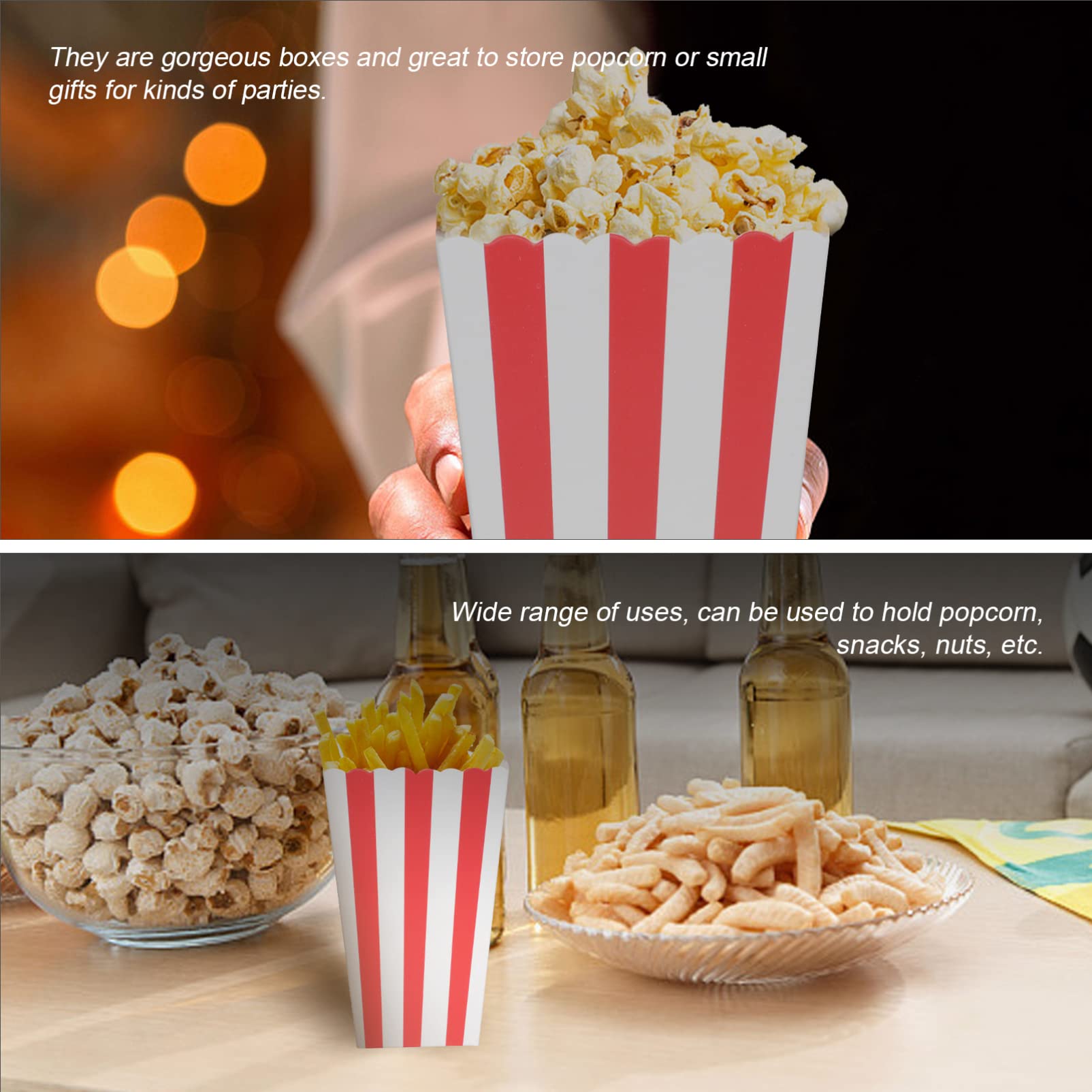 TOPBATHY 48 Stück Popcorn Tüten aus Papier mit Besonderem und Hübschem Design zum Aufbewahren von Popcorn und Kleinen Geschenken für Filmabende und