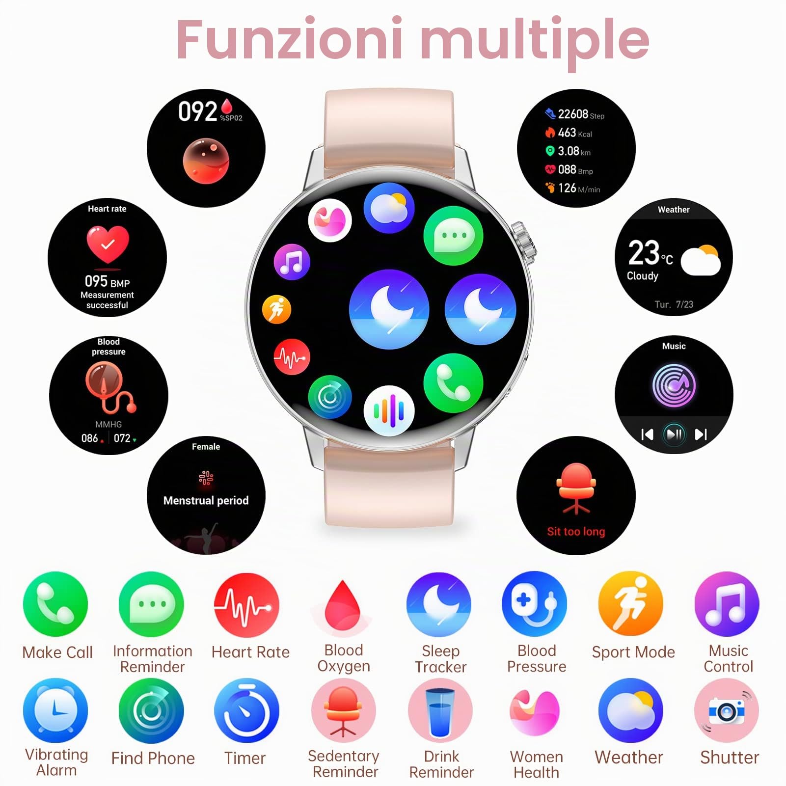 Smartwatch da Donna con Bluetooth Chiamate 1,32" Orologio da Donna per iPhone Android Orologio Fitness da Donna con Contapassi, Monitor della Frequenza Cardiaca, Monitor del Sonno 20 Modalità