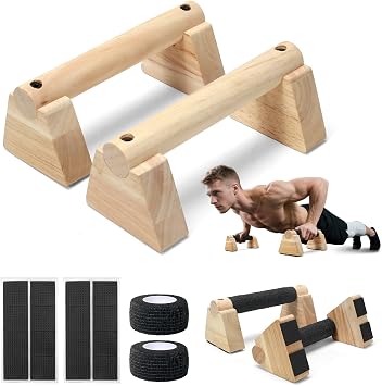 Parallettes Bars for Handstands and Push-ups   Durable Training Equipment for Core Strength, Balance, Dips, and Calisthenics   Includes 2 Sets of Anti-Slip Mats and Straps
