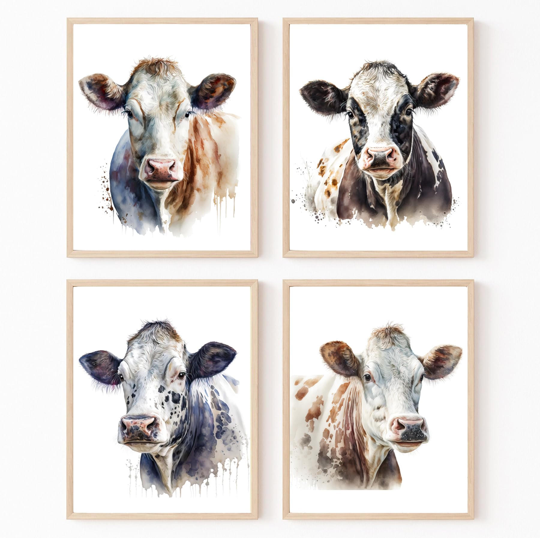 Hodge Creations Watercolour Cows Set of 4 Unframed A4 Prints Wall Art Decor Picture Poster New Gift Present SELECT SIZE BELOW A5 A4 A3